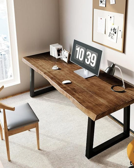 Solid Wood Computer Desk,Rustic Style 55-inch Large Office Desk- Modern Gaming Working for Home Office, Modern Simple Design, Ideal for Study, Writing, Dining
