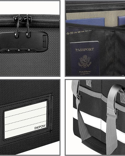 ENGPOW File Box with Lock, Fireproof Document Box with Pockets, Collapsible File Organizer Filing Storage Cabinet with Handle, Portable Home Office Safe for Hanging Letter/Legal Folders,Black,2 Pack