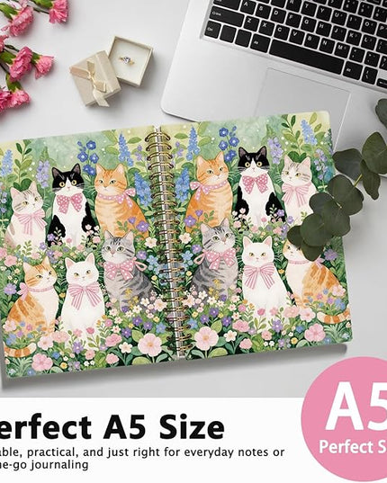 LIANHW Coquette Cute Pink Bow Cats Notebook for Women Girls, Cute Preppy Aesthetic School Supplies, Cat Lover Gifts, Coquette Pink Bow Hardcover Lined Notebook 5.5 x 8.3