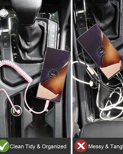 USB C to C Cable 6FT, 2Pack Coiled USB C Fast Charging Cable for Car, CarPlay iPhone USB-C Cable/Android Auto USB C Cord, USB Type C Cable for iPhone 17/16/15/Pro Max/Samsung Galaxy S23 and More-Pink