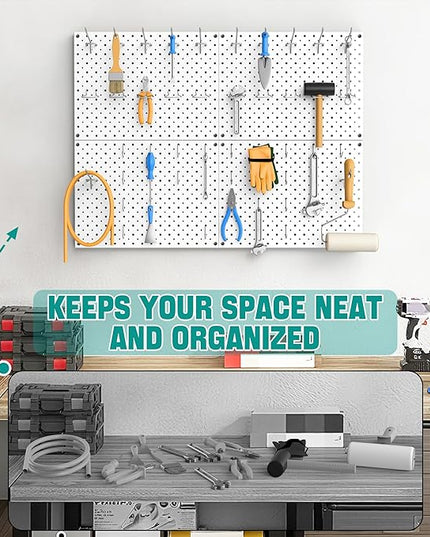 EVERHANGER Metal Pegboard Panels, Heavy Duty Pegboard Wall Organizer, Garage Wall Panels, Tool Storage Organization, 12"X16", 2pcs, White