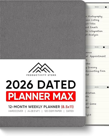 Dated, 2026 Planner, 8.5" x 11" - The #1 Productivity Planner to Achieve Your 2026 Goals - Planner 2026-2027 by PRODUCTIVITY STORE (A4, GREY)