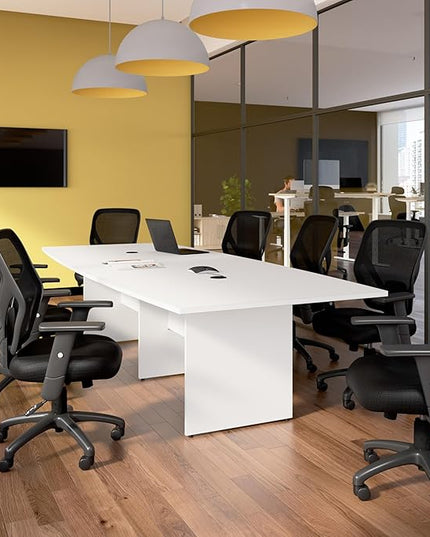 Bush Business Furniture 120-inch Office Conference Table with Wood Base, Boardroom Meeting Space for 10 Users, White