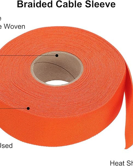 MECCANIXITY Braided Cable Sleeves Heat Shrinkable Fabric Sleeving, 1 1/4" 60ft Orange 2:1 Ratio Heat Shrinkable Cord Protector for Harness Cable, Network Cable Protection, Cable Management