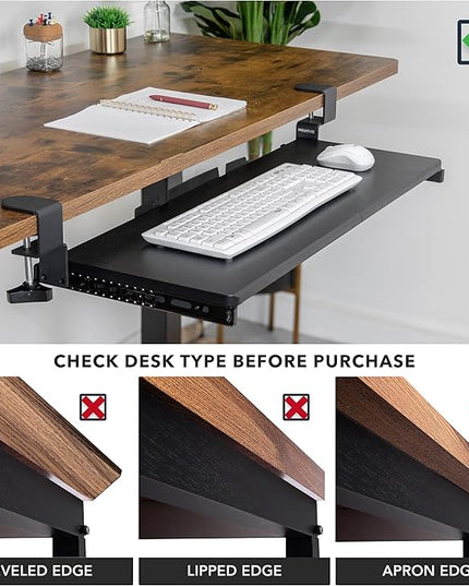 Mount-It! 30” Extra-Wide Clamp-On Under Desk Keyboard Tray, Large Slide-Out Keyboard Drawer for Desk, Ergonomic Pull-Out Platform with Smooth Gliding Tracks, No-Drill C-Clamp Mount