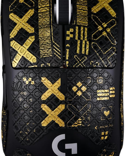 Mouse Grips Tape Full Coverage for Logitech G Pro X Superlight 1&2 GPX GPW Self-Adhesive, PreCut, Sweat-Resistant, Superlight Grips Upgrade Kit (Black & Gold, for G PRO X Superlight 1&2)