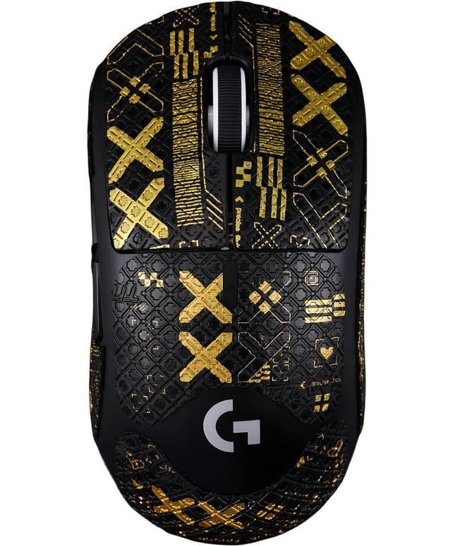 Mouse Grips Tape Full Coverage for Logitech G Pro X Superlight 1&2 GPX GPW Self-Adhesive, PreCut, Sweat-Resistant, Superlight Grips Upgrade Kit (Black & Gold, for G PRO X Superlight 1&2)