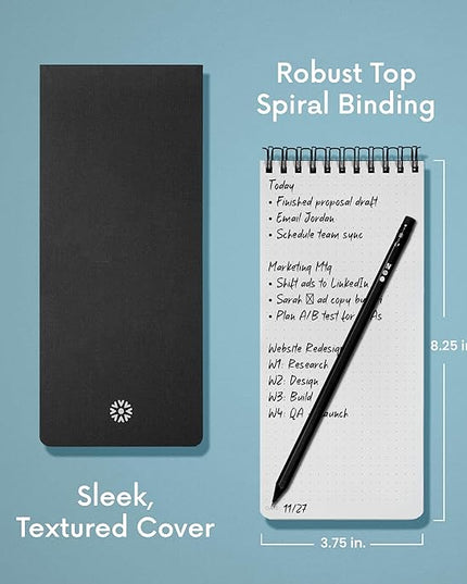 Notsu Dotted Reporter's Notebooks 2-Pack | Black Pocket Spiral Reporter Notepads for Journalist, Police, Detective, Field Note Taking | 100 Pages of 120 gsm Thick Paper, 3.75" x 8.25"