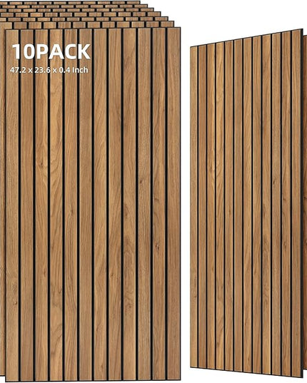 TO-TH Wood-Look Acoustic Wall Panels, 10 Pack 47.2” x 23.6” Acoustic Panels, Decorative Sound Absorbers Sound Dampening Panels for Home, Office, Basement, Rustic Teak