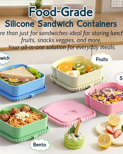 4 Pack Sandwich Containers, Reusable Snack Containers & Sandwich Box for Breakfast, Leak-Proof Lunch Containers Sandwich Bags for Picnic, Office, Travel