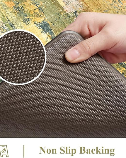 Collive Anti Fatigue Kitchen Rugs Sets of 2, Abstract Non Slip Waterproof Kitchen Mat Modern Runner Rug, Ergonomic Comfort Desk Rugs for Floor, 17"x59"+17"x29" Green/Yellow