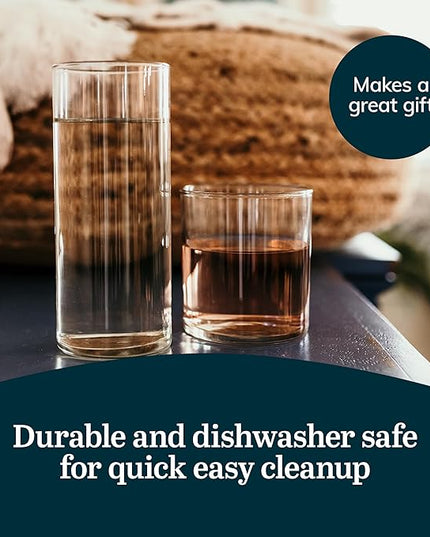 Libbey Miles Tumbler and Rocks Bar Drinkware Glasses Set, Clear All-Purpose 16 Piece Glassware Set, Sleek Glass Drinking Cups for Everyday Use