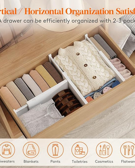 Lifewit 4 Pack Drawer Dividers Plastic 6" High, 13.5-22" Adjustable Drawer Organizers for Clothes, Expandable Dresser Separators in Bedroom/Bathroom/Kitchen/Fridge/Office Organization and Storage