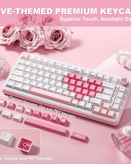 YUNZII B75 PRO Wireless Mechanical Keyboard,75% Layout with Knob,Hot Swap Gasket Structure,Creamy Pre-lubed Switches,RGB Backlit,Bluetooth/Type-C/2.4G for Win/Mac (White, Cocoa Cream V2 Switch)