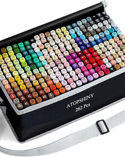 Alcohol Markers 262 Colors Drawing Pens Set Dual Tip Permanent Art Markers for Kids and Adult Gifts -262 Black shell Refillable