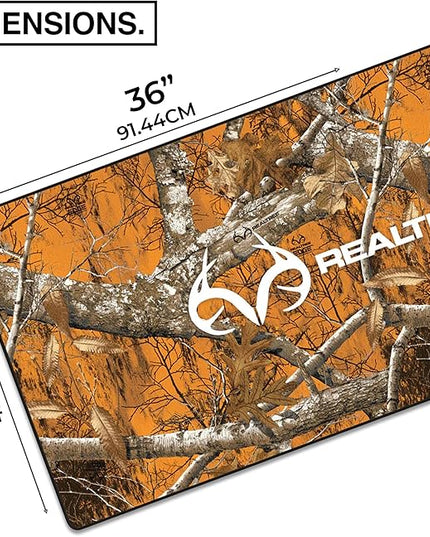MPCO. Real Tree Large Gaming Desk Pad - 36" x 17" Duraglyde Fabric Edge Orange – with Logo Desk Mats - Non-Slip, Washable, Smooth Glide for Precision Gaming & Work