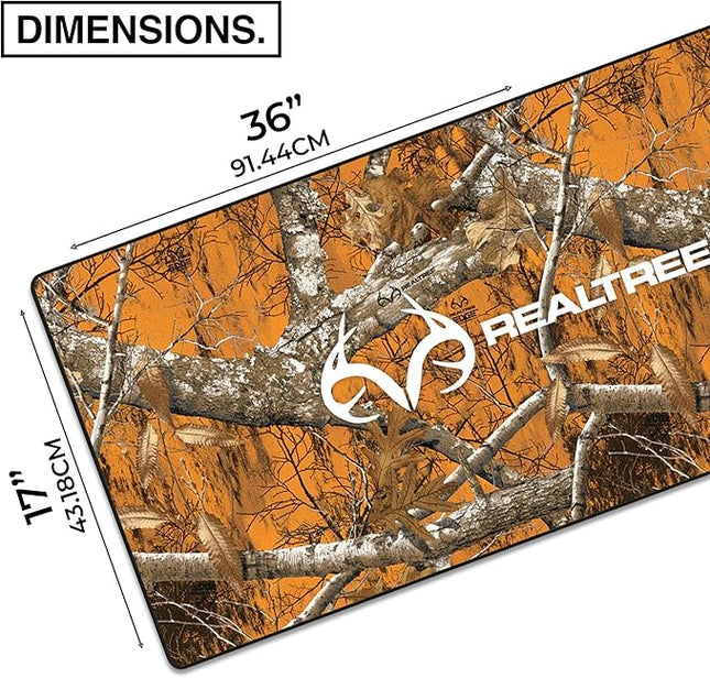 MPCO. Real Tree Large Gaming Desk Pad - 36" x 17" Duraglyde Fabric Edge Orange – with Logo Desk Mats - Non-Slip, Washable, Smooth Glide for Precision Gaming & Work