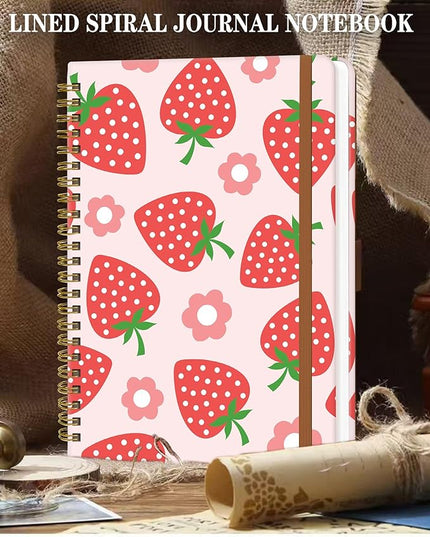 Spiral Journal Notebook for Women, Hardcover A5 College Ruled Notebook, 120 Pages, Thick Paper, Cute Lined Journal for School, Office & Work, 6 x 8.4 in(Pink Strawberry Flower)
