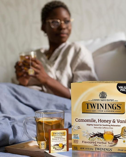 Twinings Camomile, Honey & Vanilla Herbal Tea Individually Wrapped Bags, 100 Count (Pack of 1), Naturally Caffeine-Free, Enjoy Hot or Iced, 100 Teabags