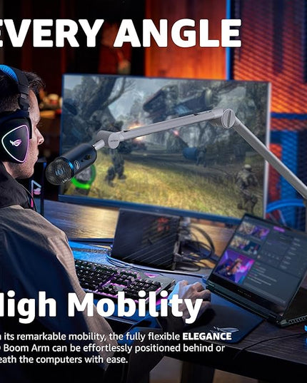 IXTECH Microphone Boom Arm with Desk Mount, 360° Rotatable, Adjustable and Foldable Scissor Mounting for Podcast, Video Gaming, Radio and Studio Audio, Sturdy and Universal.