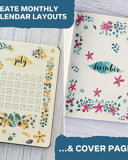 Transparent Monthly Planner Stickers - 12 Clear Sticker Sheets with Beautiful Watercolor Stickers & Undated Calendar Sticker Months - Planner, Scrapbooking and Journaling Supplies (Floral)