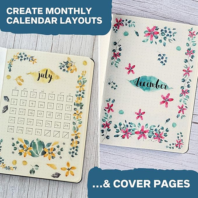 Transparent Monthly Planner Stickers - 12 Clear Sticker Sheets with Beautiful Watercolor Stickers & Undated Calendar Sticker Months - Planner, Scrapbooking and Journaling Supplies (Floral)