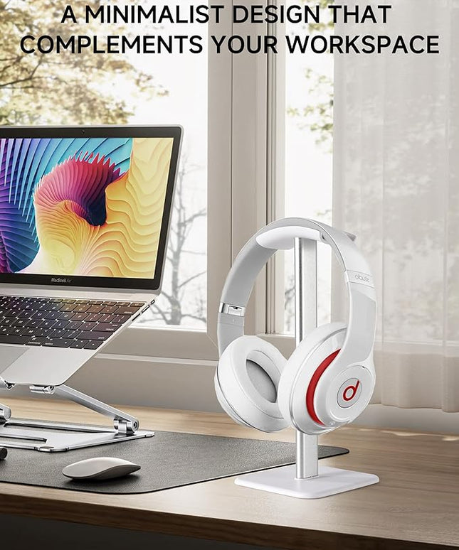 Sleek Modern Headphone Stand for Desk - Easy Assembly & Disassembly - Exquisite Craftsmanship Headset Holder for All Type PC Wireless Gaming Headset (White)