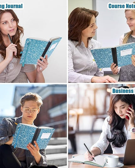 Laumoi 28 Pack PU Leather Lined Notebook Journal Bulk A5 Hardcover Notebook College Ruled 5.5 x 8.2 Inch Journal with Pen Holder for School Business Work Writing(Sky Blue,Marble)