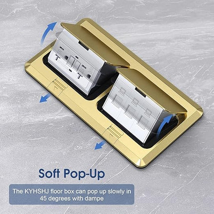 KYHSHJ Dual Pop-Up Floor Electrical Outlet Box Kit，20 Amp Stainless Steel GFCI TR Receptacle Outlet，3-Port RJ45 Datacom Receptacle，Waterproof Gasket with IP44 Waterproof Rating,，ETL Listed, Brass