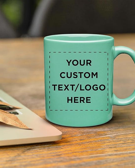 Custom Ceramic Coffee Mugs 11 oz. Set of 10, Personalized Bulk Pack - Coffee cup set, Iced coffee cup, Gaming mug - Tiffany Teal
