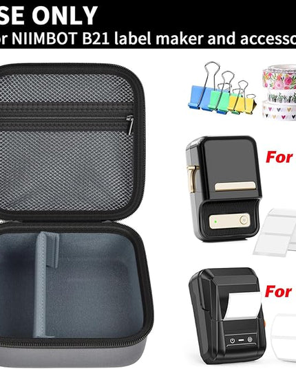ALKOO Case Compatible with NIIMBOT B21 / B1 Label Maker Wireless Thermal Label Printer, Holder for Inkless Label Maker & Labeling Tapes Refills, with Mesh Pocket for Cable Accessories (Grey)