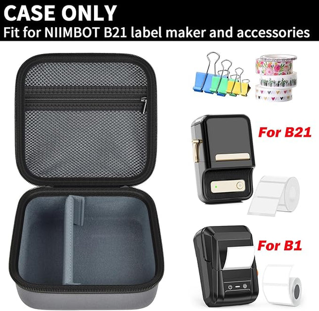ALKOO Case Compatible with NIIMBOT B21 / B1 Label Maker Wireless Thermal Label Printer, Holder for Inkless Label Maker & Labeling Tapes Refills, with Mesh Pocket for Cable Accessories (Grey)