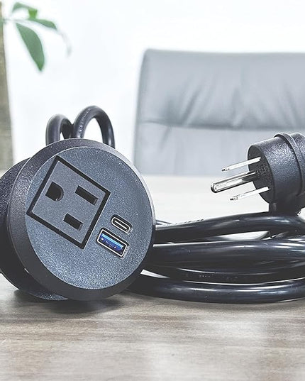 Desktop Power Outlet,2-inch Built in Power Strip,Slim Flat Plug Power Outlet,1 USB and 1 Type-C,20W PD Fast Charging,Home,Desk,6.5 Ft Cable (Black)