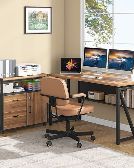 Tribesigns 55" Executive Desk with Reversible File Cabinet, Large L-Shaped Office Desk with Drawers, Business Furniture Workstation for Home Office (Dark Walnut, 55-inch)