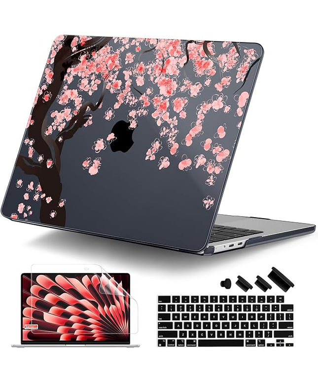 DONGKE for M4 MacBook Air 13.6 Inch Case 2025 2024 2023 2022 Model A3240 A3113 A2681 M3 M2 Chip, Plastic Hard Shell Case Cover with Touch ID for MacBook Air 13 Inch M4 - Cherry Blossoms