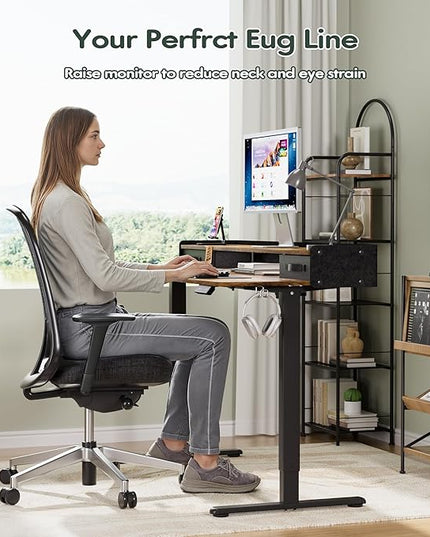 Homall Electric Standing Desk with 2 Drawers, Adjustable Height Computer Desk with Storage Sit Stand Table with Storage Shelf and Splice Board Quick Install for Home Office (Rustic Brown, 55 Inch)
