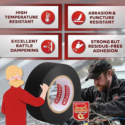 XFasten Wire Harness Tape, 3/4-Inch x 50-Foot (5-Pack), High Temp Wiring Loom Harness, Self-Adhesive Felt Cloth Electrical Tape for Automotive Engines, Noise Dampening, and Cable Protection