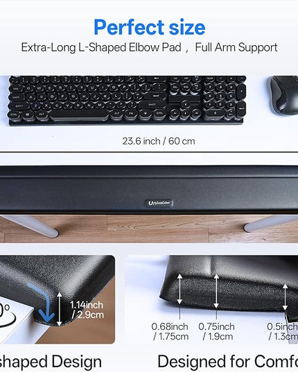UnivoColors Long Arm Rest for Desk Edges,PU Leather,Non-Slip,Memory Foam,Desk Edge Support,Ergonomic Design for Long-Hour Work(23.6 * 3.9 inch One-Piece Design of Black)