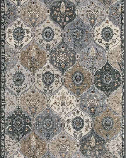 Lahome Moroccan Machine Washable Area Rugs, 4x6 Rug for Living Room Bedroom, Soft Non-Slip Rug Vintage Trellis Ultra-Thin Throw Carpet for Dining Room Office, Grey