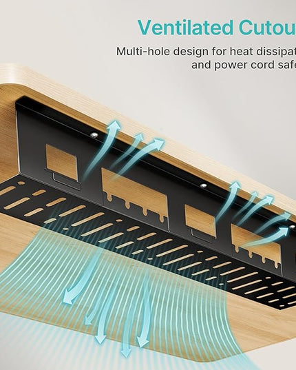 Under Desk Cable Management Tray, 31.5 Inches Metal Cord Organizer Rack, Desk Tray for Power Strip, Cord, Wire, Easy Mounting Cable Management Under Table for Home Office, Black
