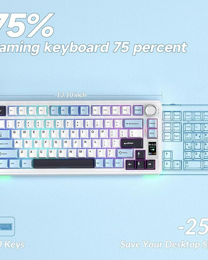 AULA S75 PRO Wireless Mechanical Keyboard with Screen&Knob, 75% Hot Swappable Gaming Keyboard with Pre-lubed Switches, RGB Backlit, PBT Keycaps Creamy Sounding Pc Gaming Keyboards