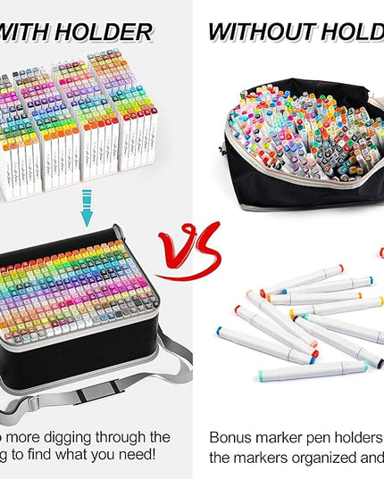 Shuttle Art 280 Colors Dual Tip Alcohol Based Art Markers, 279 Colors Permanent Marker Plus Colorless Blender, Micro-tip Pens, White Highlighter Pens, Marker Bag with Holders for Kids Adult Coloring