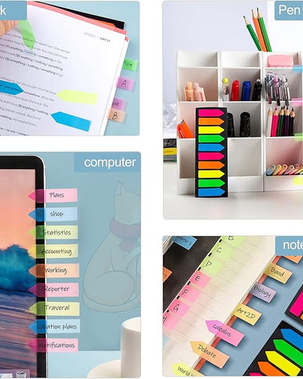 Golcellia Fluorescent Translucent Sticky Note Flags, 1200 Pcs Total, Pack of 10 Color Tabs, Arrow Index Tabs, Page Flag Markers