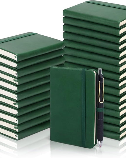 Aodaer 50 Sets Pocket Notebook Journal with Pens, 160 Pages, 3.5 x 5.5 Inch Mini Lined Journal Notebook A6 Leather Hardcover College Ruled Notepad with Pen Holder for School Office Gifts, Dark Green