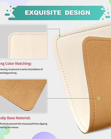 Leather Mouse Pad with Stitched Edge Micro-Fiber Base with Non-Slip Waterproof，Mouse Pad for Computers，Laptop, 8x11Inch (Milky White)