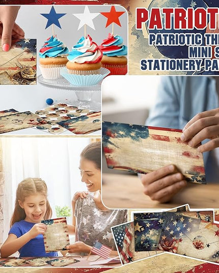 TaoBary 160 Pcs Stationery Paper Set 50 Double Sided Stationery Papers with 50 Matching Envelopes and 60 Round Dot Sticker, 10 Design(Patriotic,8.5 x 11 Inch)