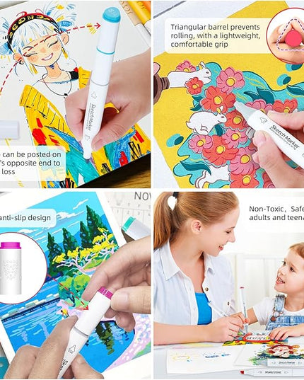 HOMSAILMO-60 Color Alcohol Marker Painting Set, Chisel and Exquisite Double Headed Adult Coloring Pen, Non Bleeding, Creative Drawing, Sketching, Illustration, Card Making, Artist Gift, Ergonomic Grip