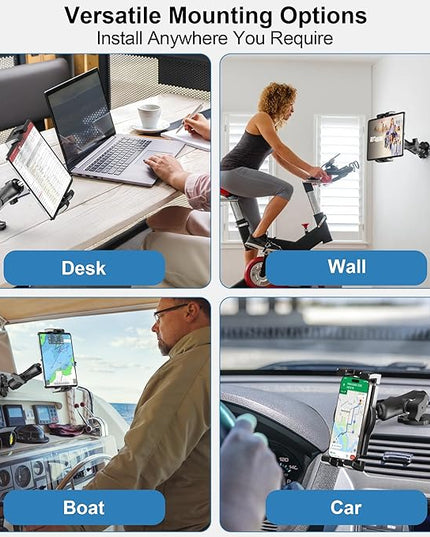Keuvirya Heavy Duty Tablet Mount for Truck & Vehicle, Drill Base Tablet Holder for Truck with Aluminum Arm, Compatible with 4.7"-12.9" Tablets/iPad/Phones, iPad Truck Mount for Dashboard, Walls, Boat