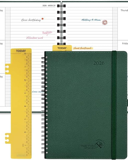 POPRUN 2026 Weekly and Monthly Planner Calendar, January 2026 - December 2026,Medium-6.75" x 8.75" Spiral Bound Appointment Book, Includes Monthly Tabs, Inner Pocket,Soft Cover - Army Green