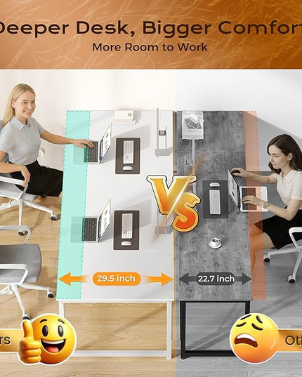 PRAISUN 63 x 29.5 Inch Computer Desk with Deeper Desktop, Gaming Office Writing Work Desk for Home Office, Study, Bedroom, Work from Home, Metal Frame, White
